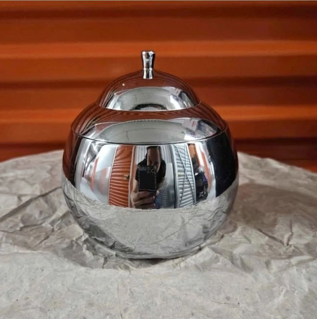 Vintage MCM Chrome Sphere Sugar Bowl Candy Dish 5"