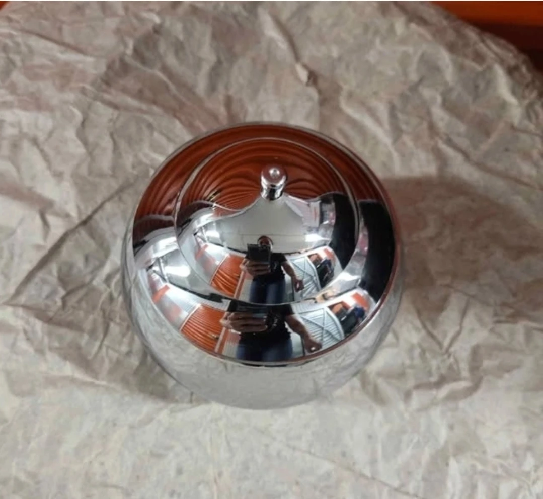 Vintage MCM Chrome Sphere Sugar Bowl Candy Dish 5" - photo 2