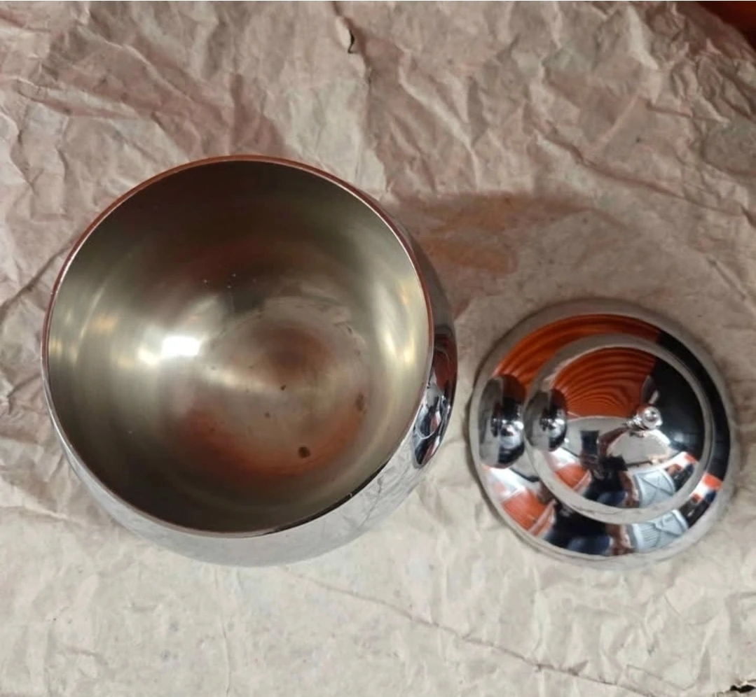 Vintage MCM Chrome Sphere Sugar Bowl Candy Dish 5" - photo 4
