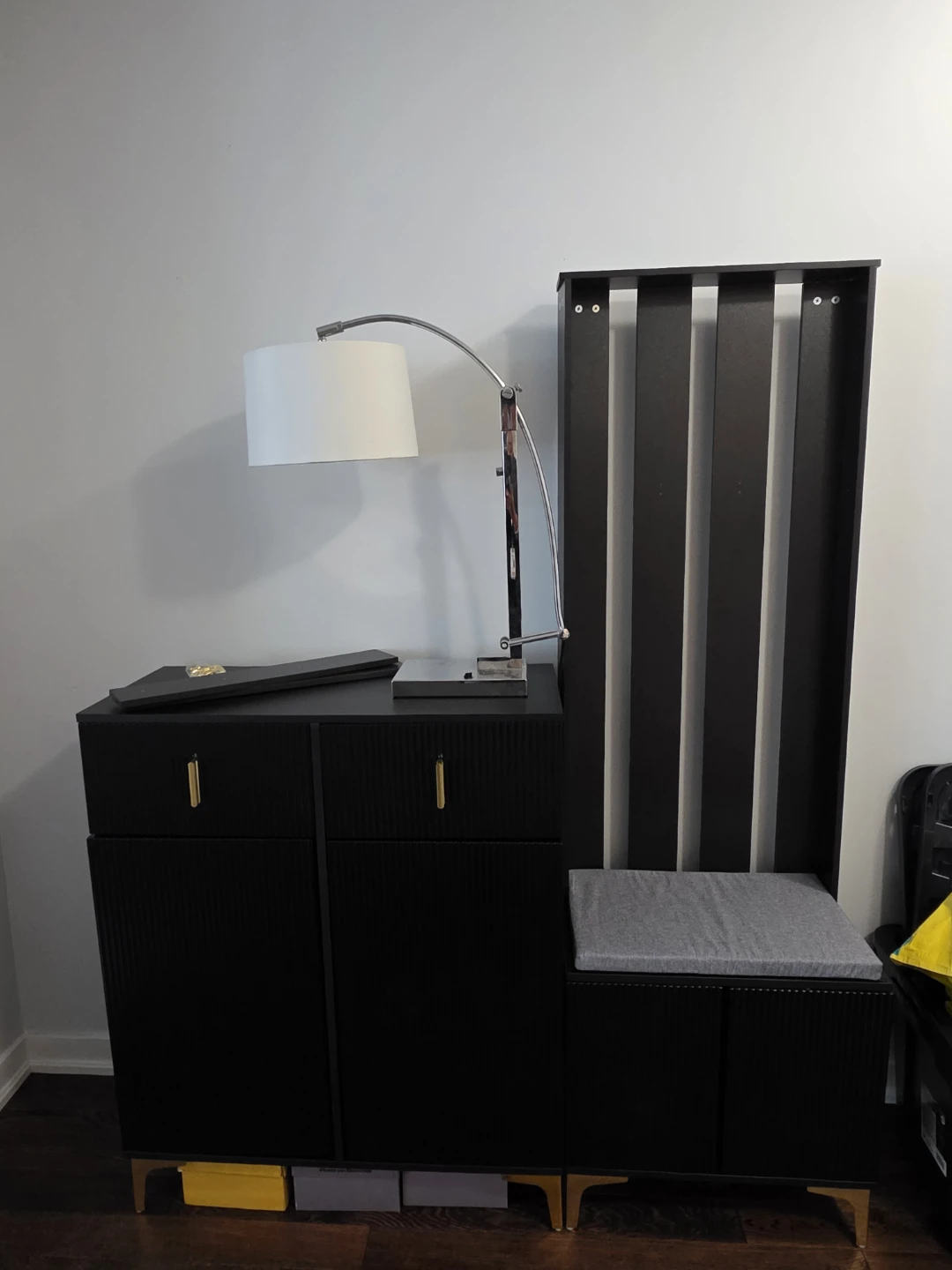 Black Storage Cabinet with Seat - photo 2