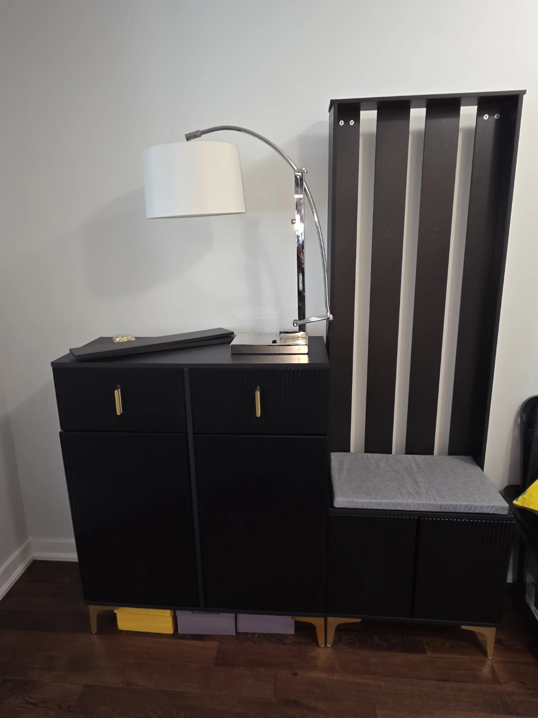 Black Storage Cabinet with Seat - photo 4
