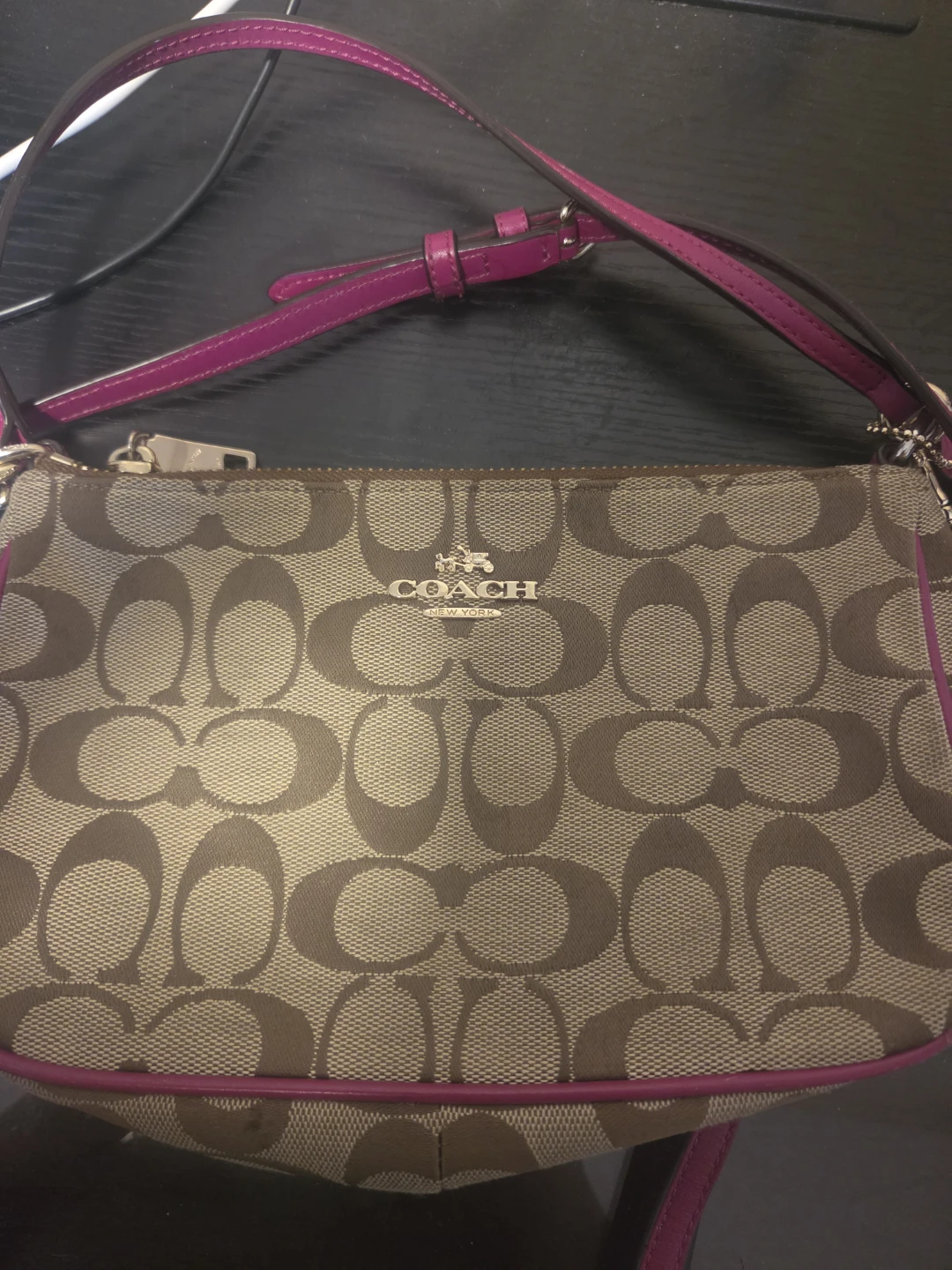 Coach Monogram Shoulder Bag with Pink Trim