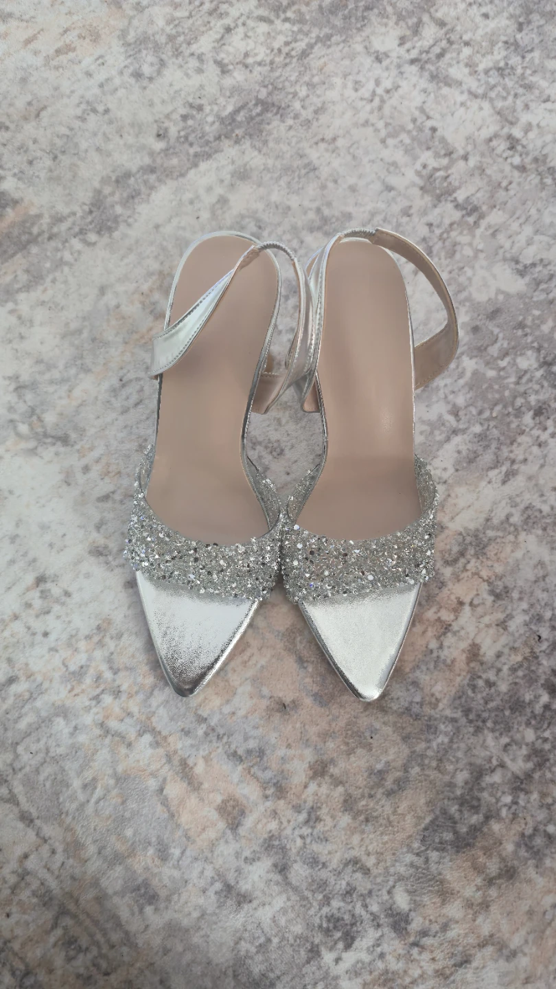 Silver Glitter Heels with Ankle Strap