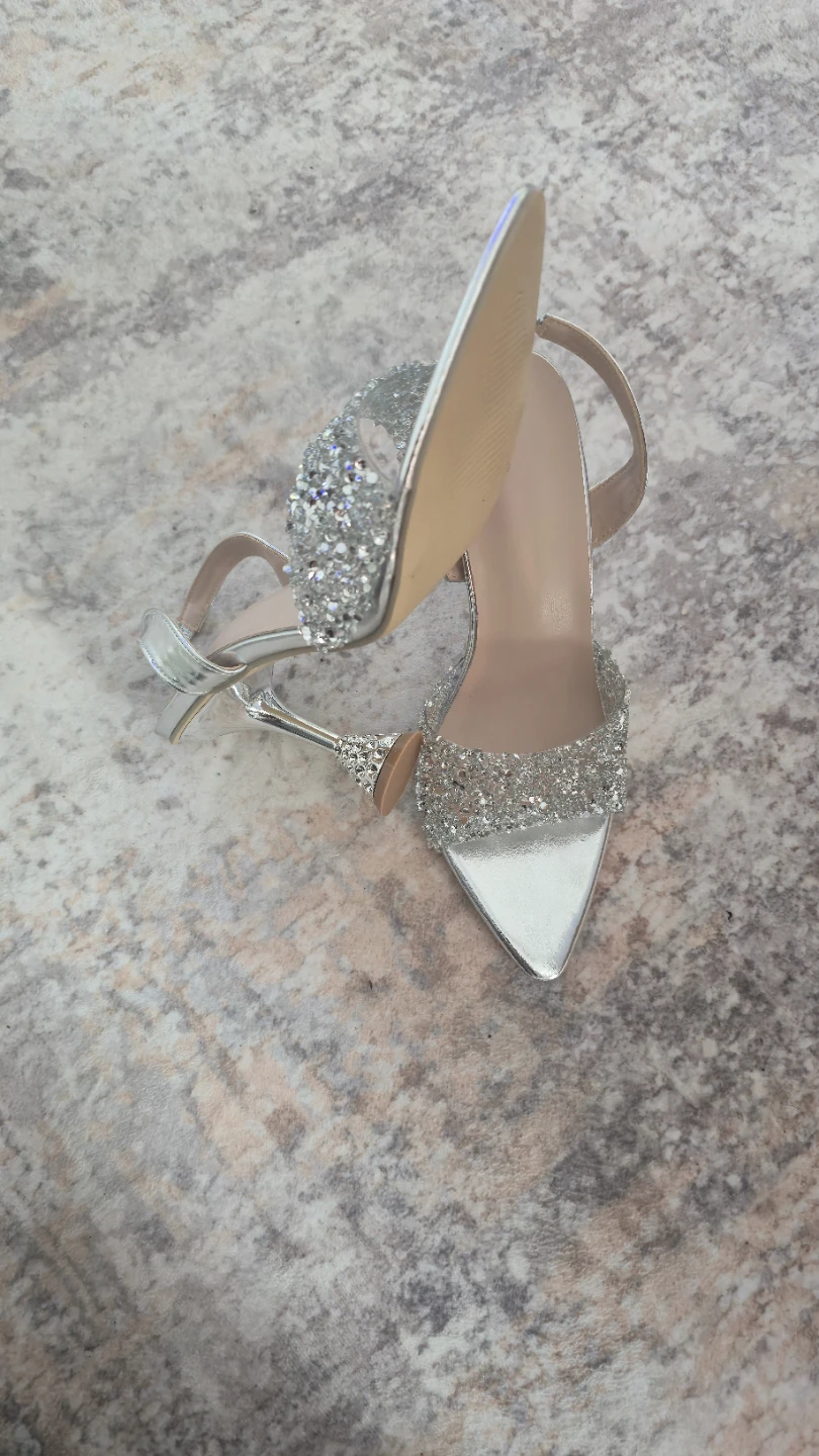 Silver Glitter Heels with Ankle Strap - photo 2