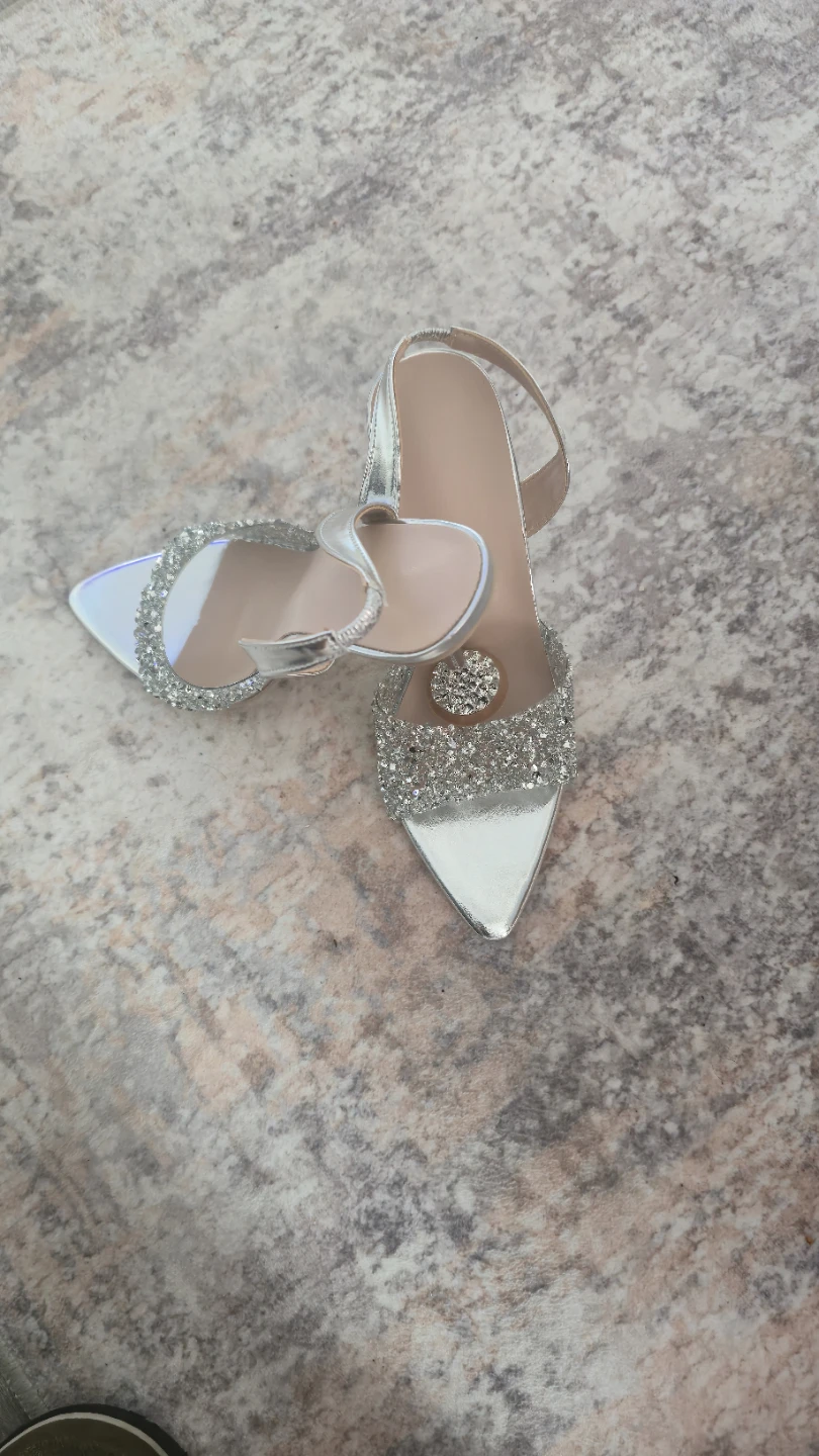 Silver Glitter Heels with Ankle Strap - photo 3