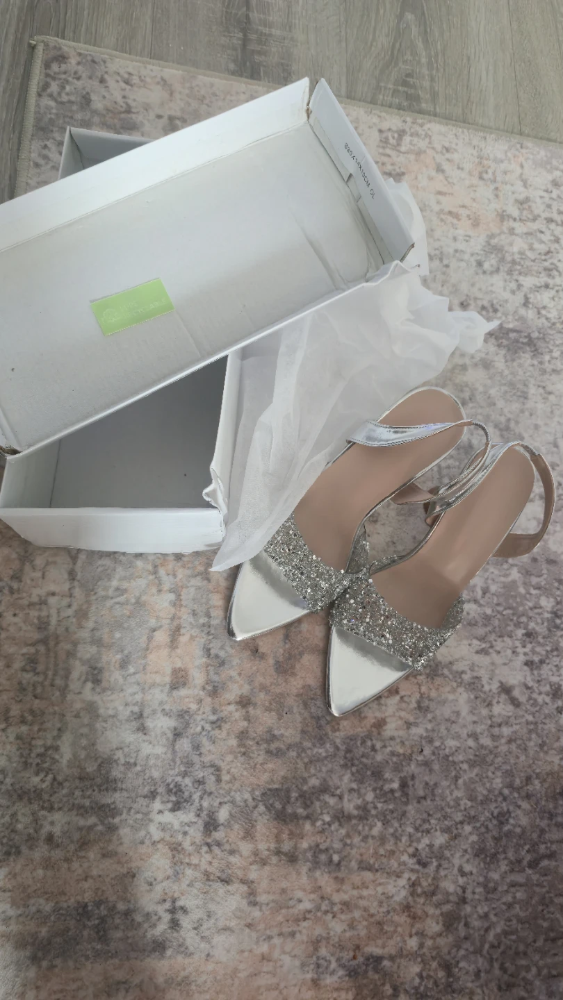 Silver Glitter Heels with Ankle Strap - photo 4
