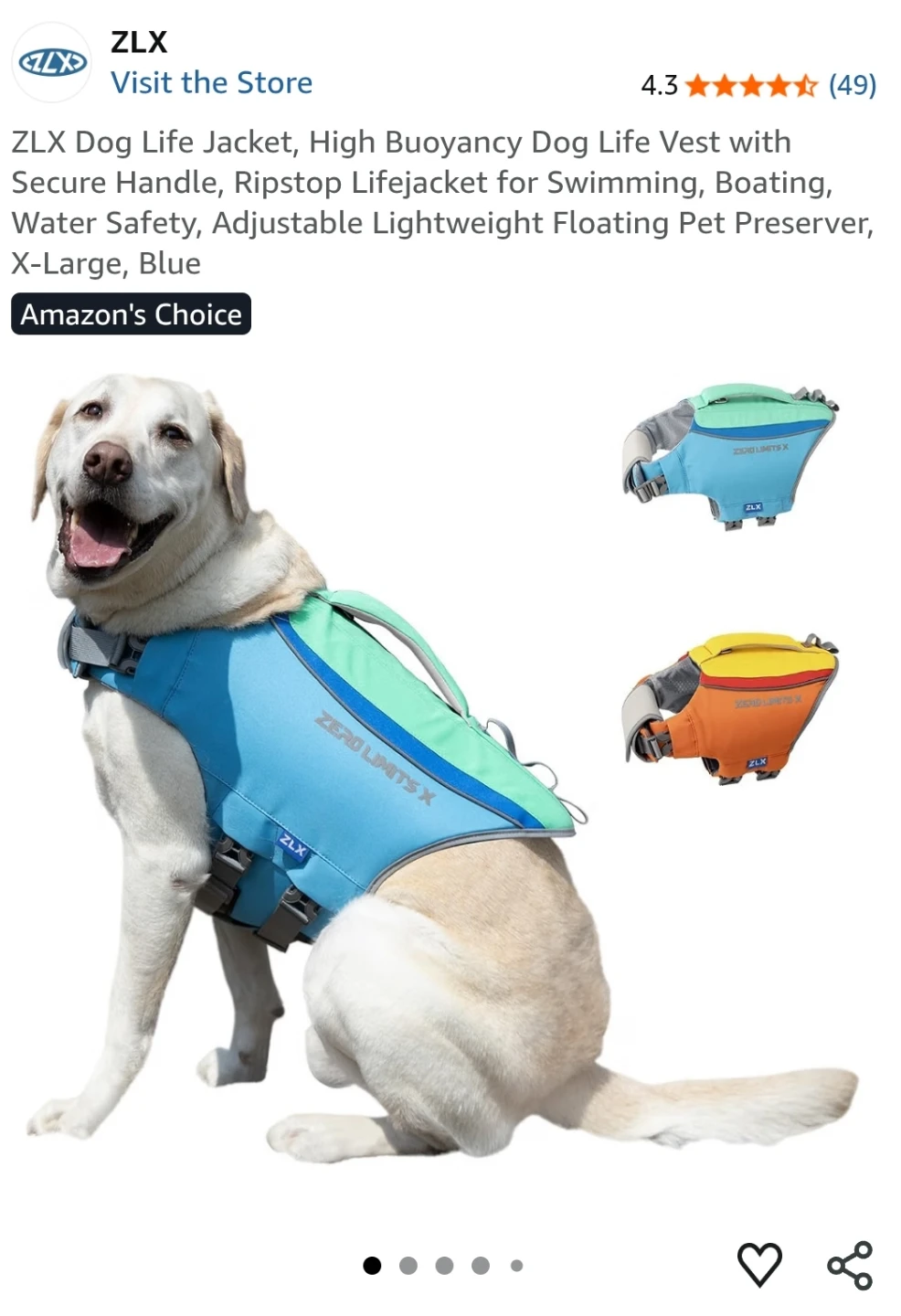 ZLX Dog Life Jacket - X-Large, Blue