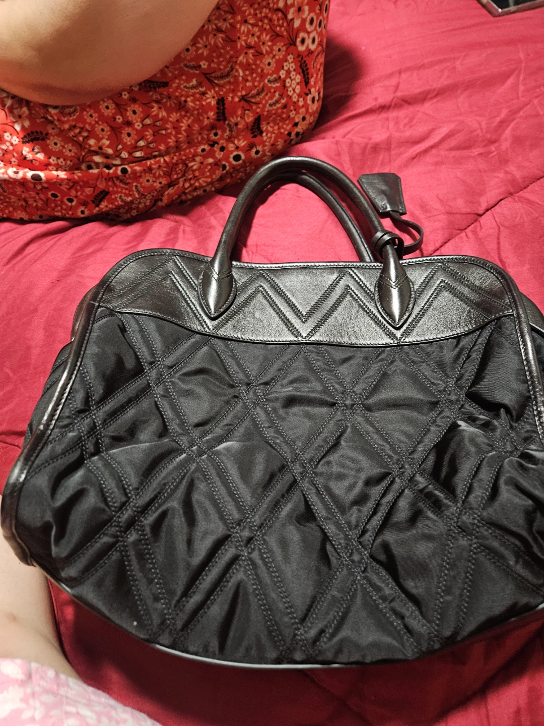 Prada Quilted Nylon & Leather Tote Bag Black