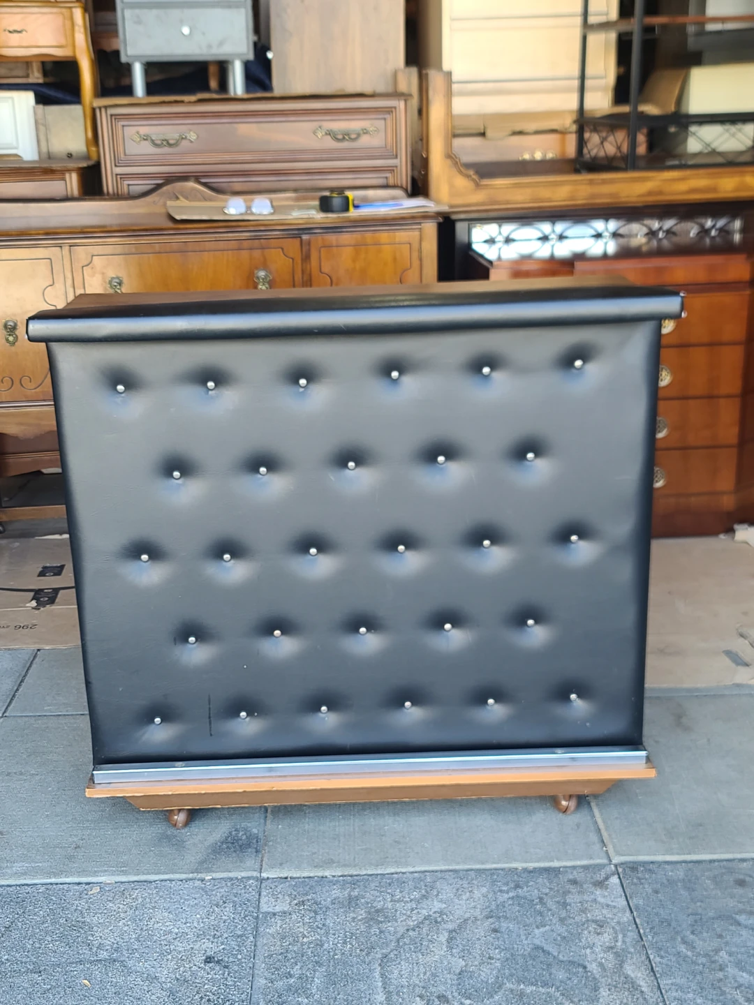 Vintage Bar Cart with Tufted Black Front