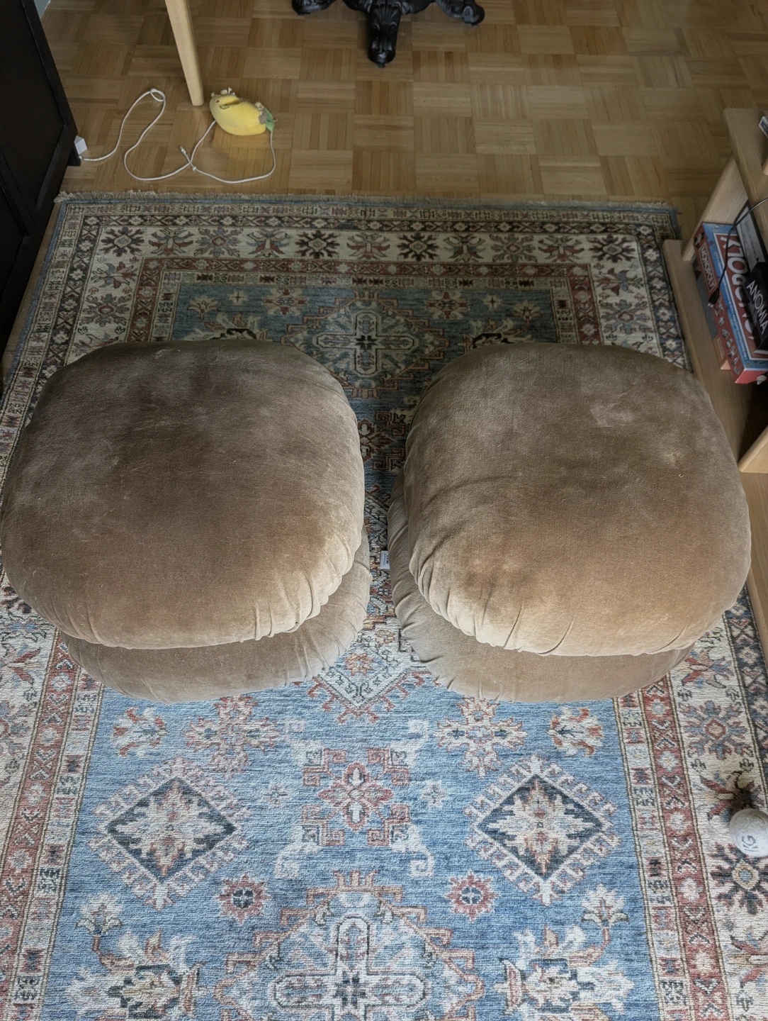 CB2 Ruched Dark Beige Velvet Pouf x2 - photo 2