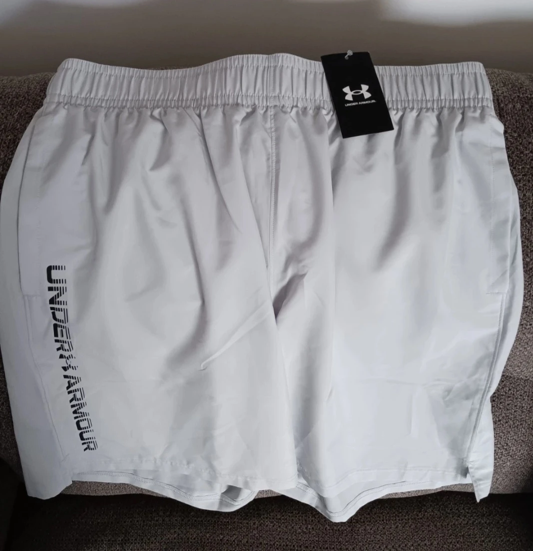 NWT Under Armour Mens Shorts.  XXL Tech Woven Wordmark.  White.