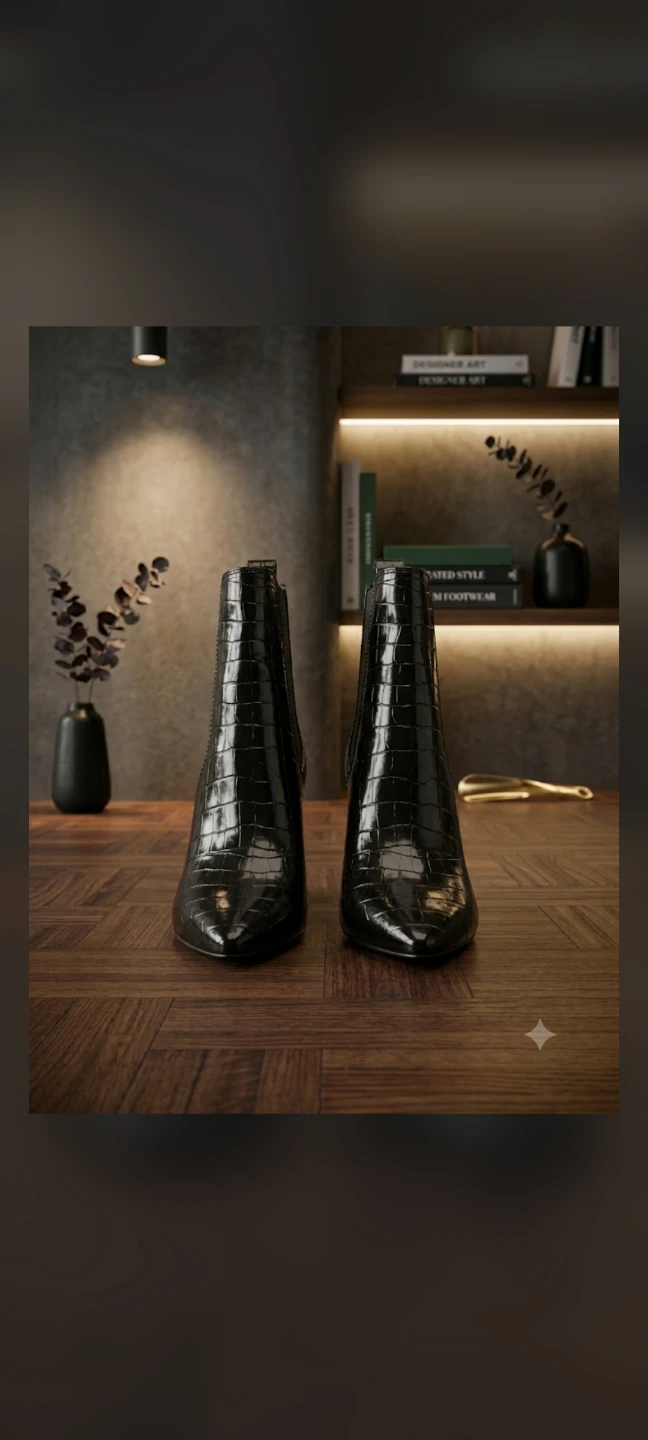 Black Croc-Embossed Heeled Ankle Boots - photo 2