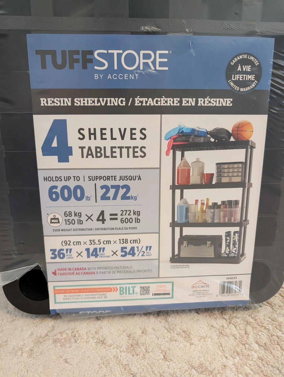 UNOPENED - Tuff Store by Accent 4-Shelf Resin Shelving Unit