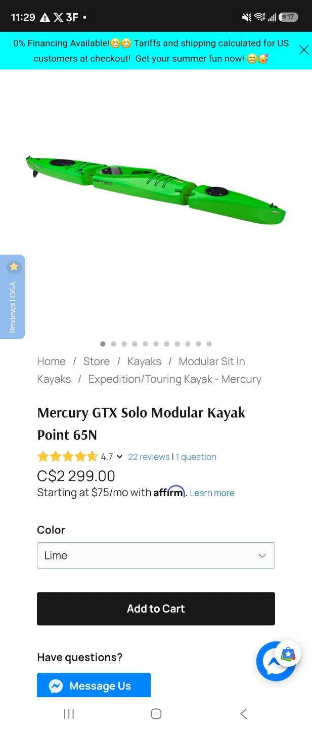 Mercury GTX Solo Modular Kayak