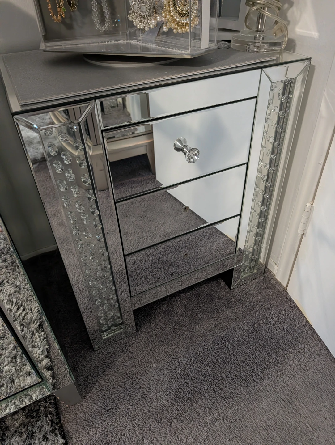 Mirrored 3-Drawer Nightstand with Crystal Accents - photo 2