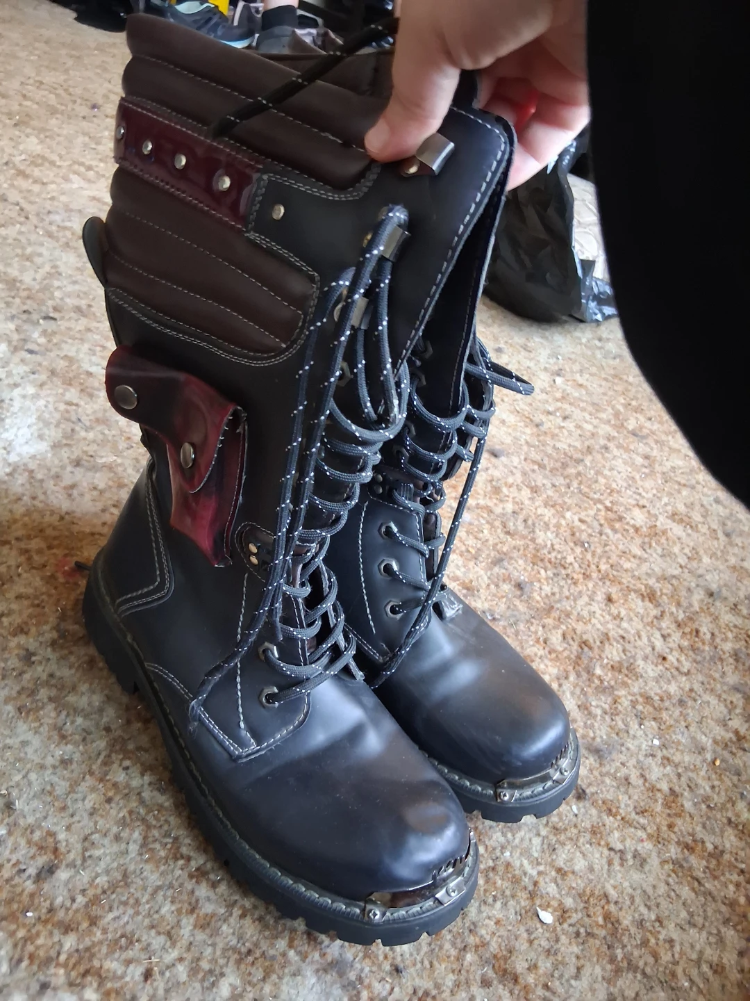 Black Lace-Up Combat Boots with Metal Toe Caps