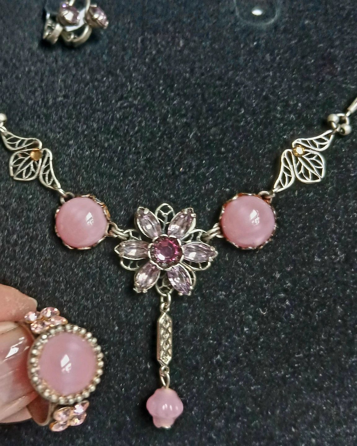 Pink Gemstone Necklace, Ring & Earrings Set
