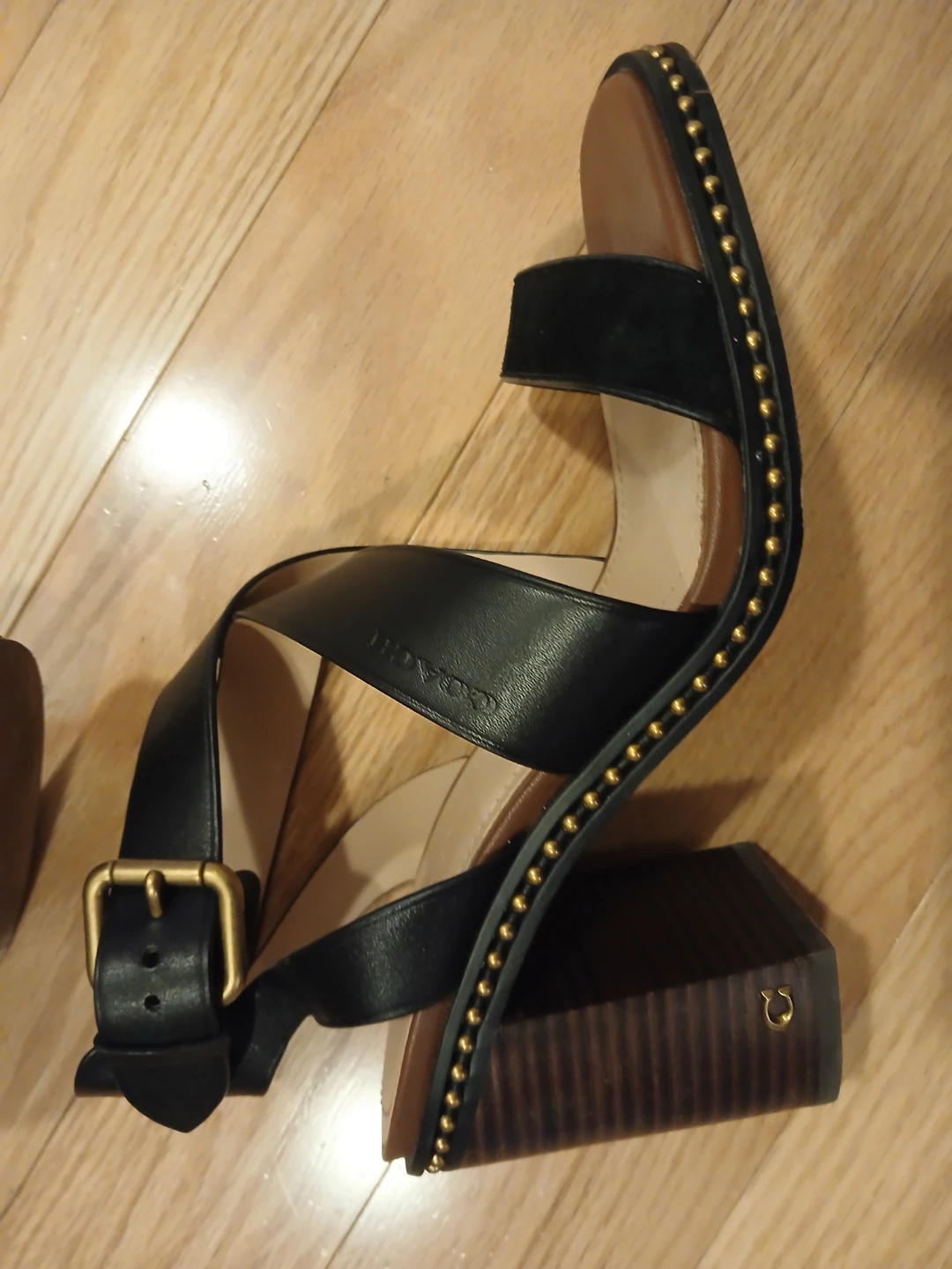 Coach Black Leather Studded Block Heel Sandals - photo 4