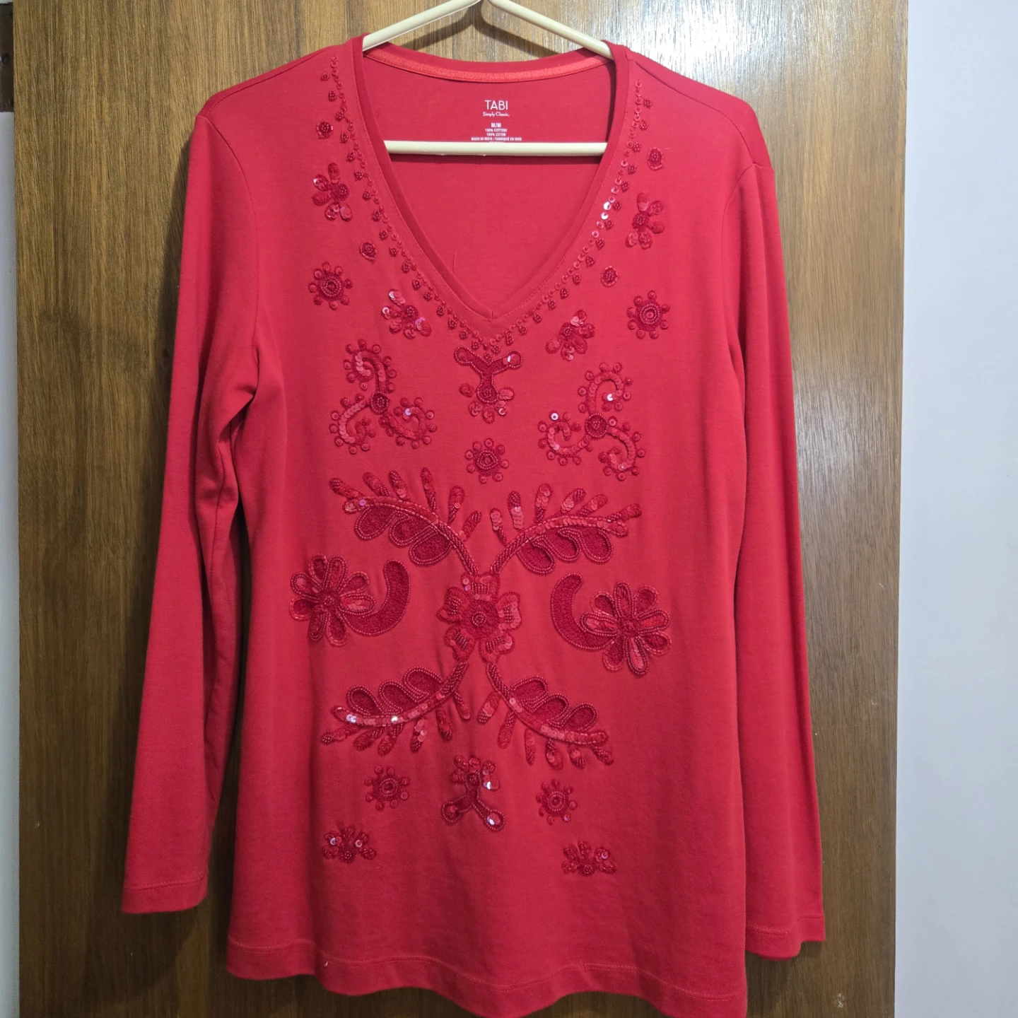 TABI Simply Classic Red Embellished Long Sleeve Top M/M