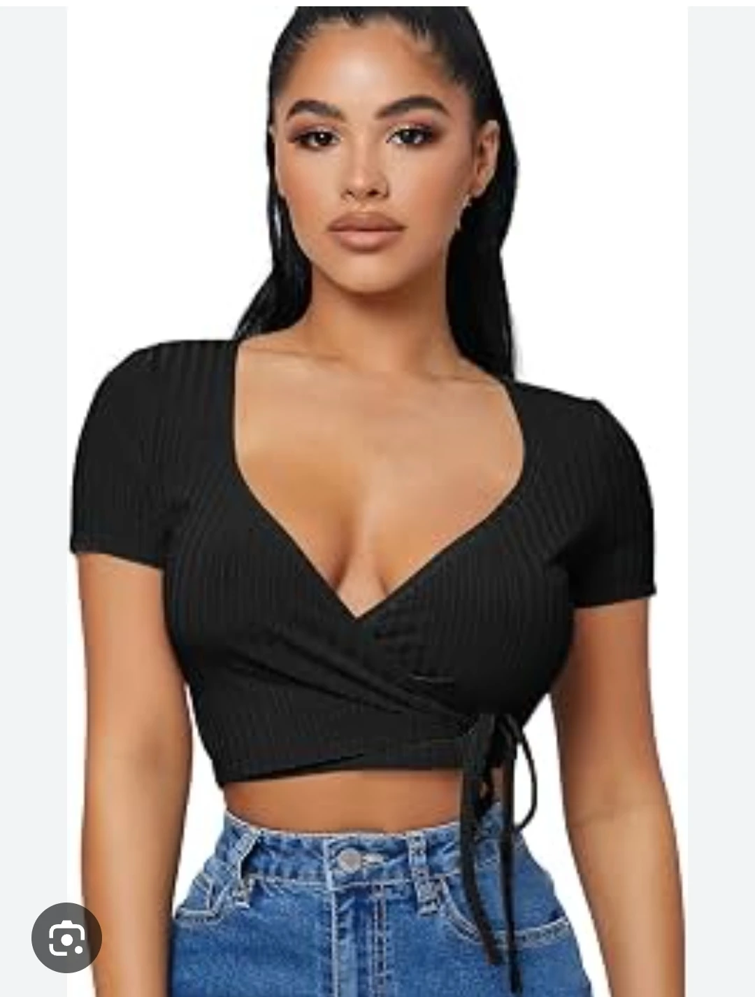SHEIN Black Ribbed Wrap Crop Top - photo 2