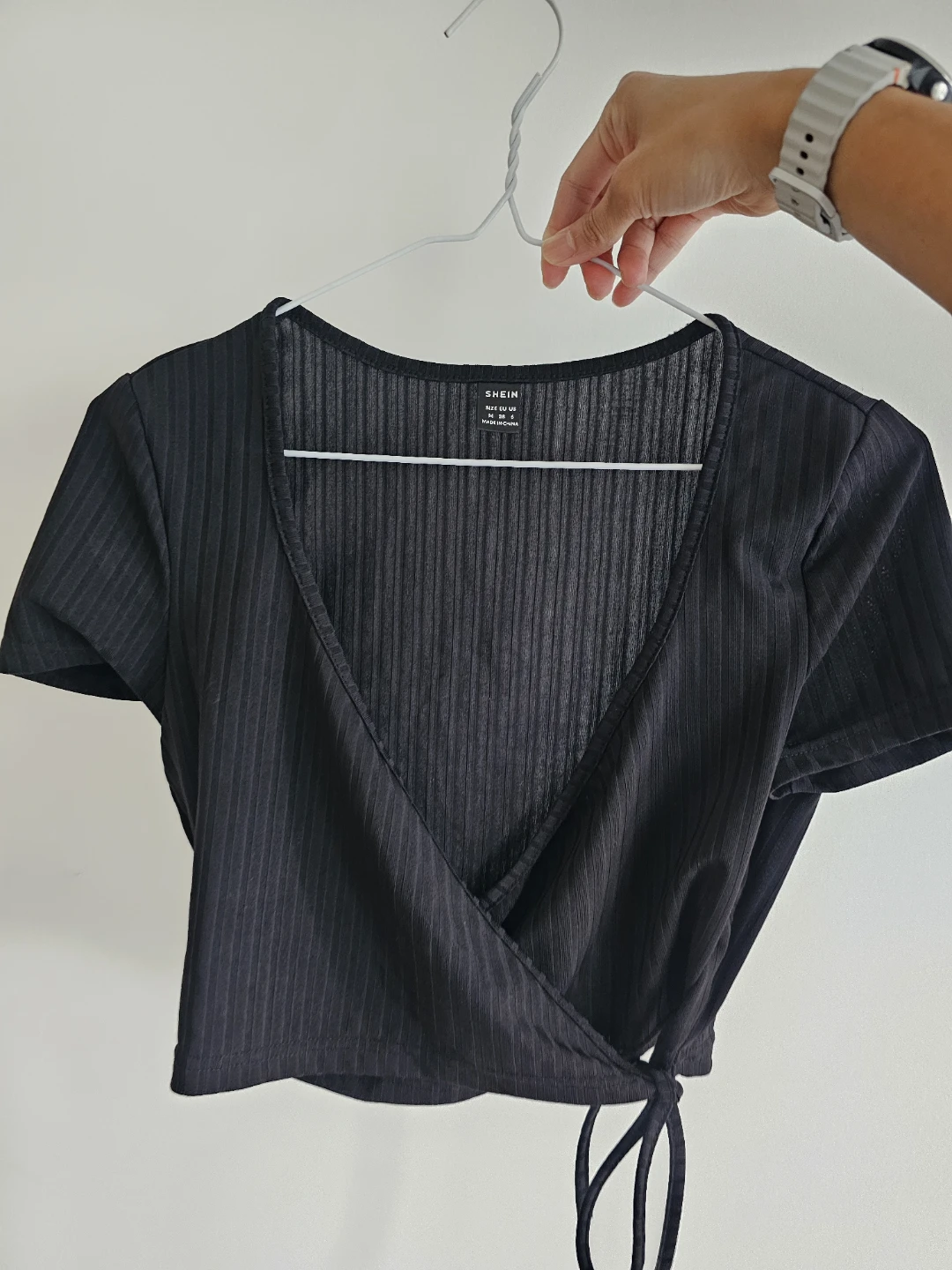 SHEIN Black Ribbed Wrap Crop Top - photo 3