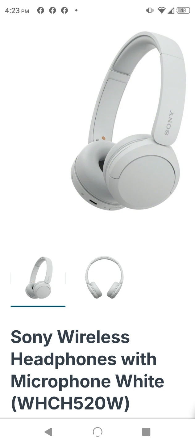Sony WHCH520W Wireless Headphones with Microphone - White