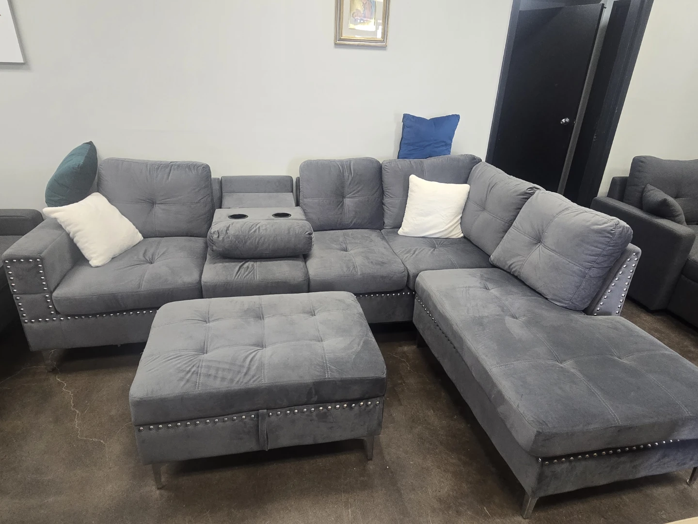 Sectional Sofa Grey with Ottoman New