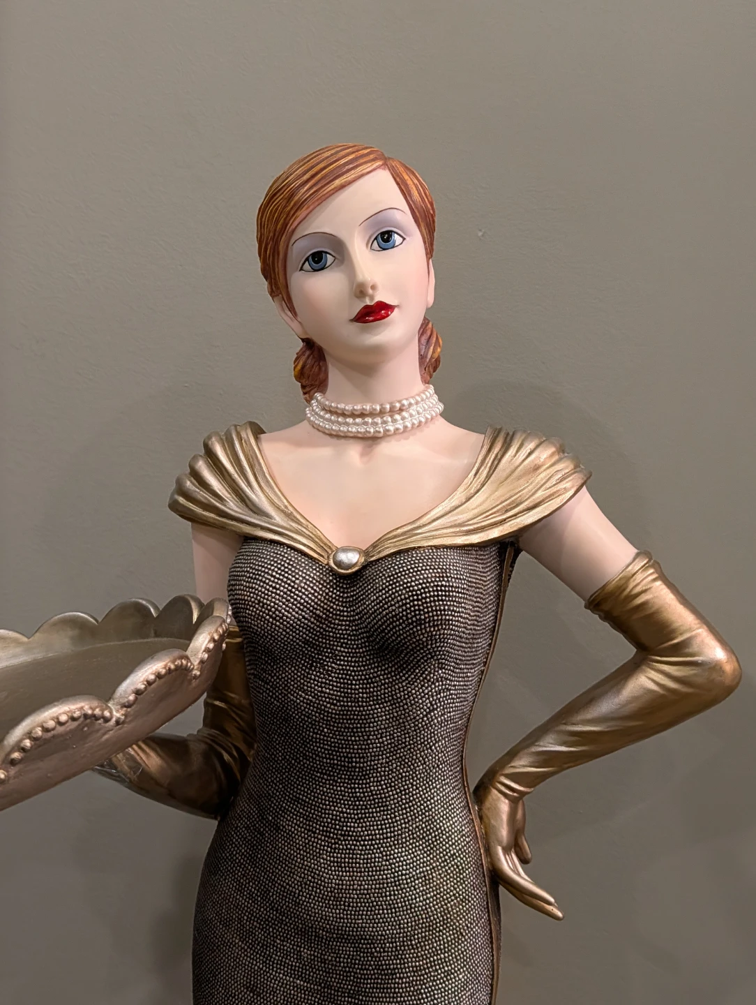 Art Deco Style Woman Serving Tray Statue - photo 5