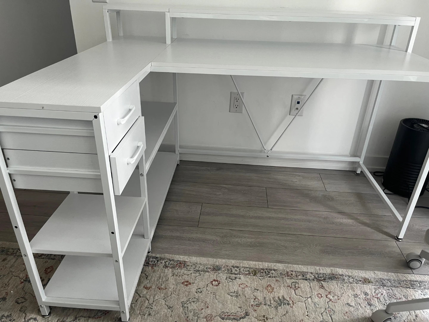 White L Shaped Desk with Drawer and shelves - photo 2