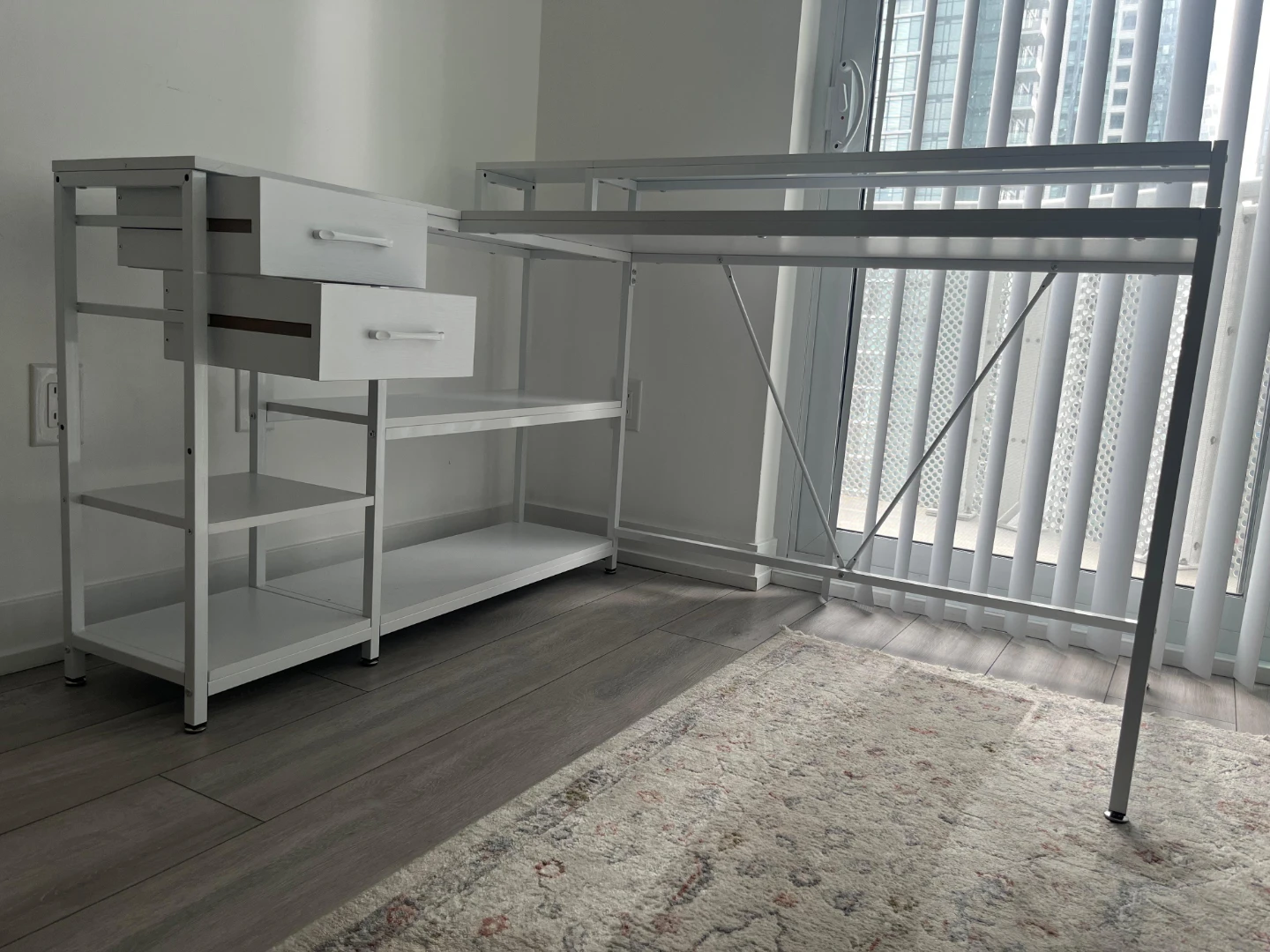 White L Shaped Desk with Drawer and shelves - photo 5