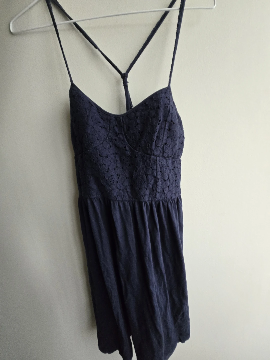 Navy Blue Spaghetti Strap Lace Top - Size Small