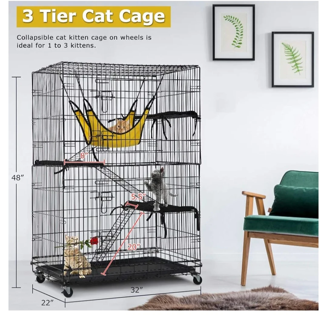 48 Inches 4-Tier Cat Cage Crate Kennel Playpen With , 3 Beds,