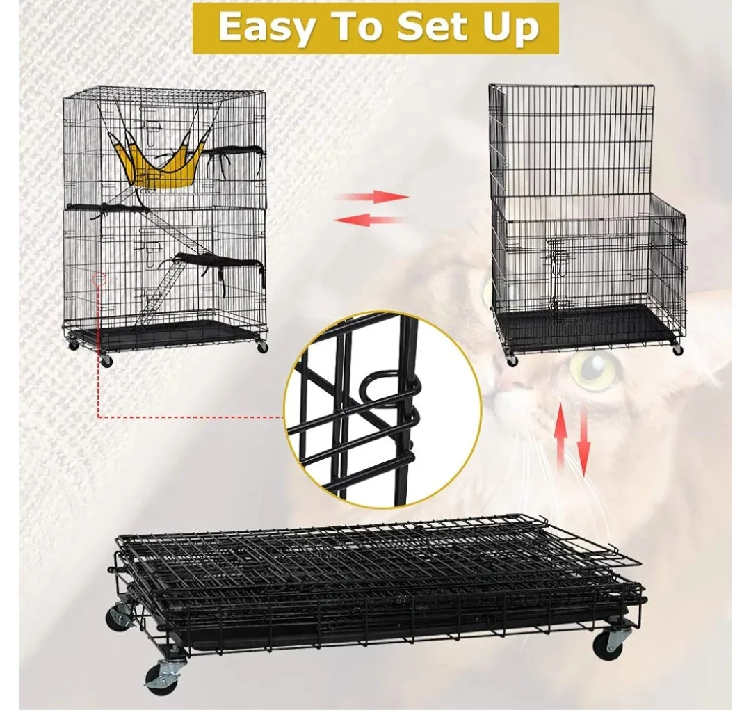 48 Inches 4-Tier Cat Cage Crate Kennel Playpen With , 3 Beds, - photo 4