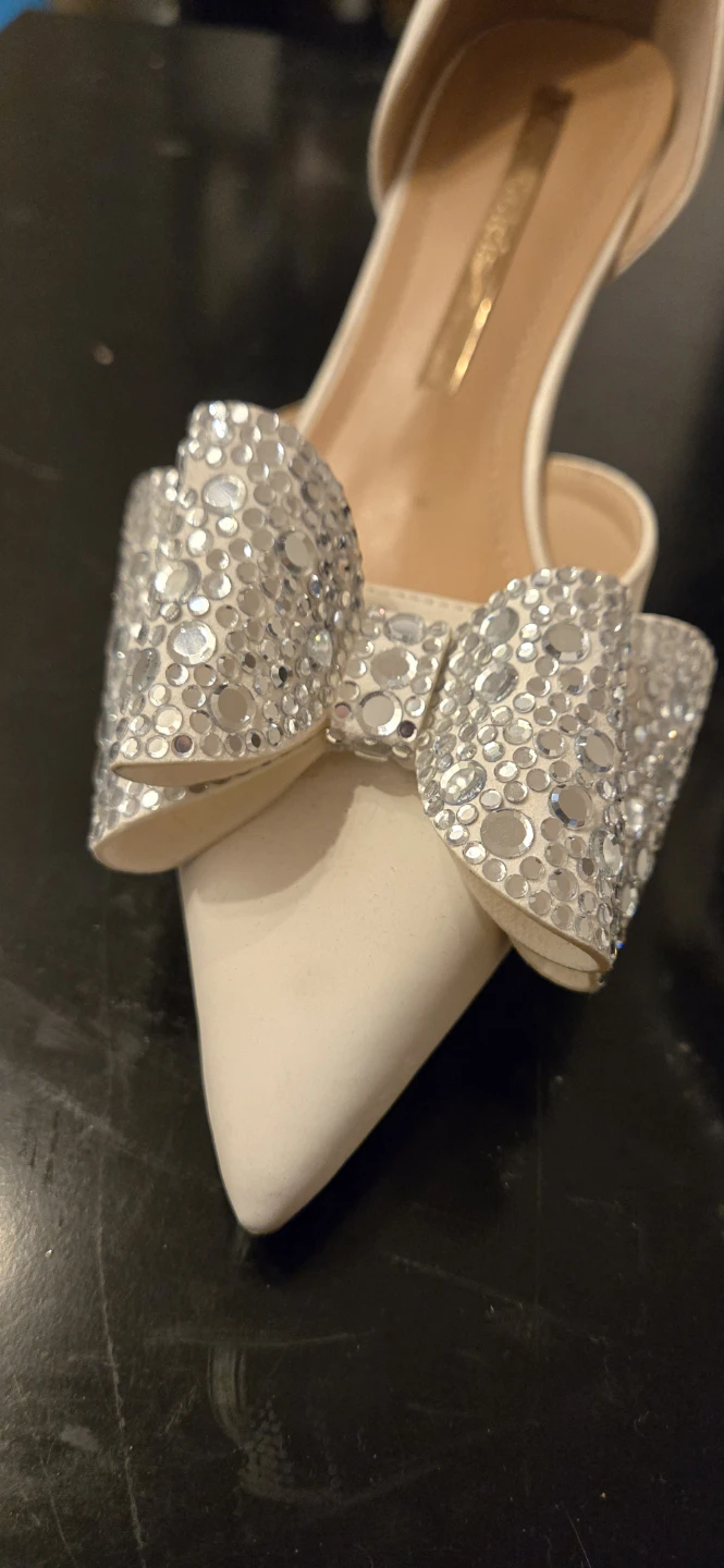 Dolcis White D'Orsay Heels with Rhinestone Bows - photo 2
