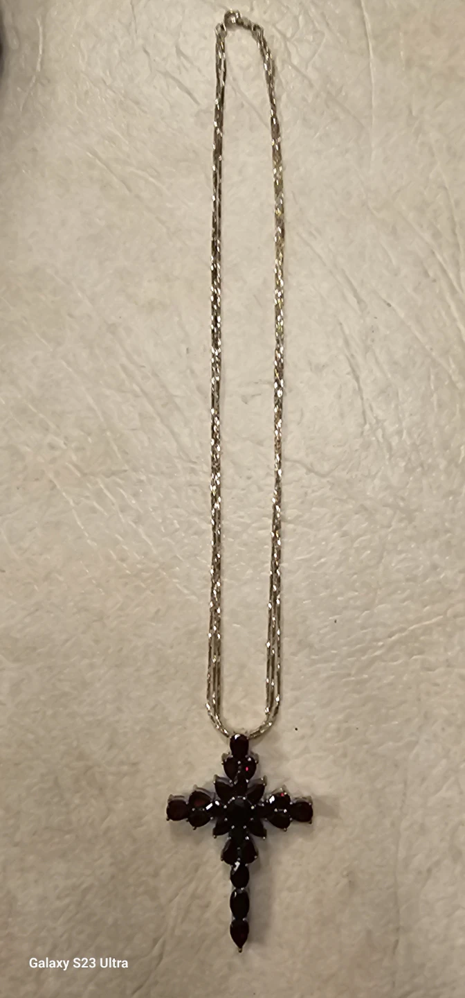 Gold Cross Necklace with Garnet  Stones - photo 4