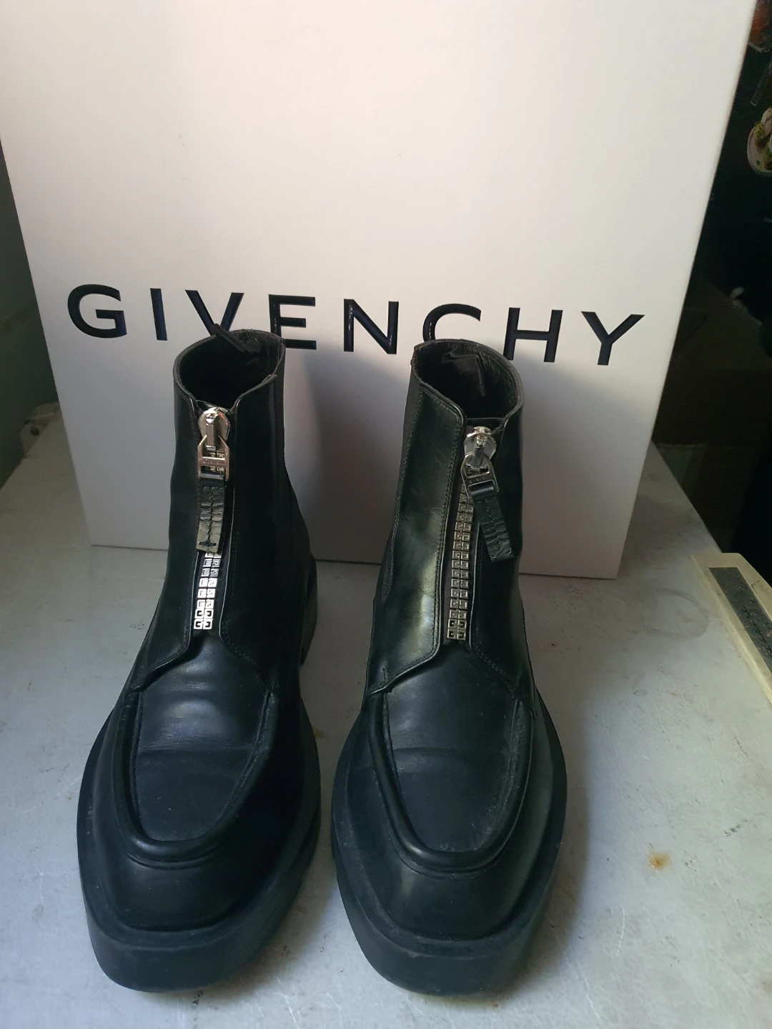 Givenchy Black Leather Squared Ankle Boots Size 40 - photo 3