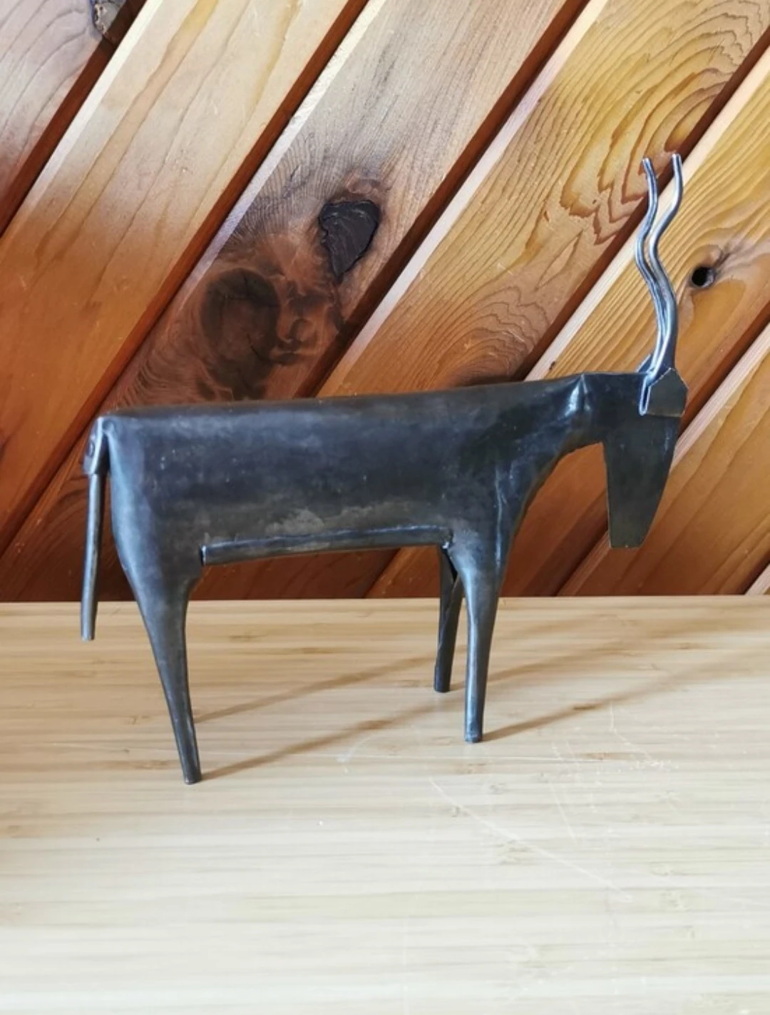 Vintage Handmade Welded Metal Antelope Sculpture MCM Decor - photo 4