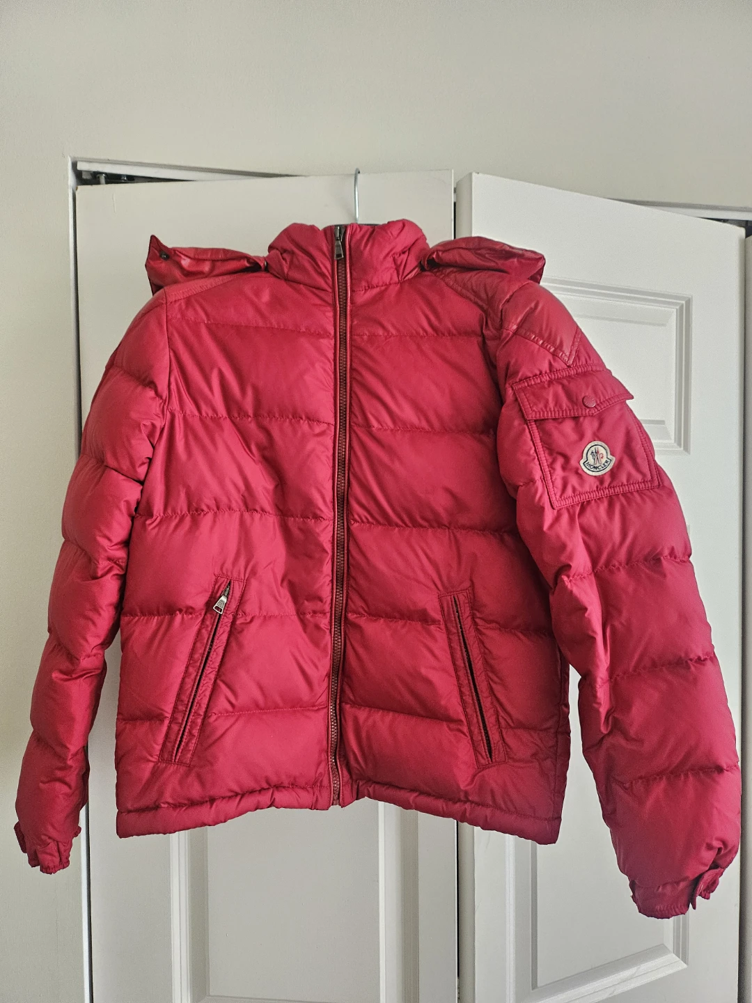 Moncler Red Down Puffer Jacket with Hood - photo 2