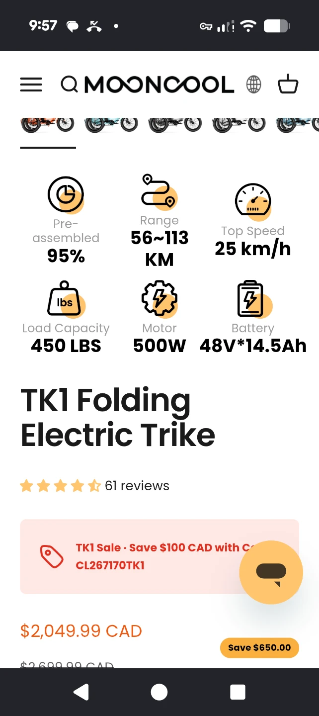 Mooncool TK1 Folding Electric Trike - photo 2