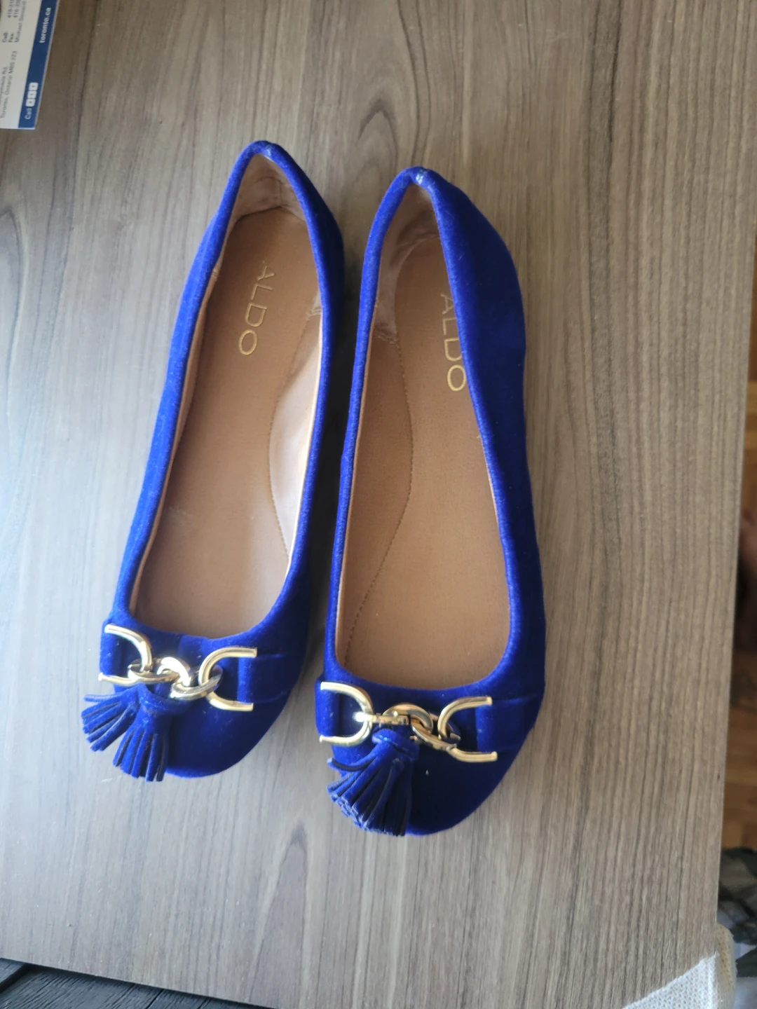 ALDO Blue Velvet Flats with Gold Hardware