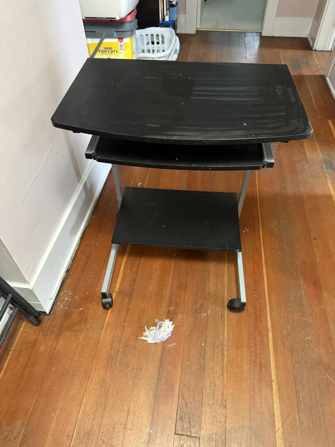 Black Rolling Computer Desk with Keyboard Tray - photo 3