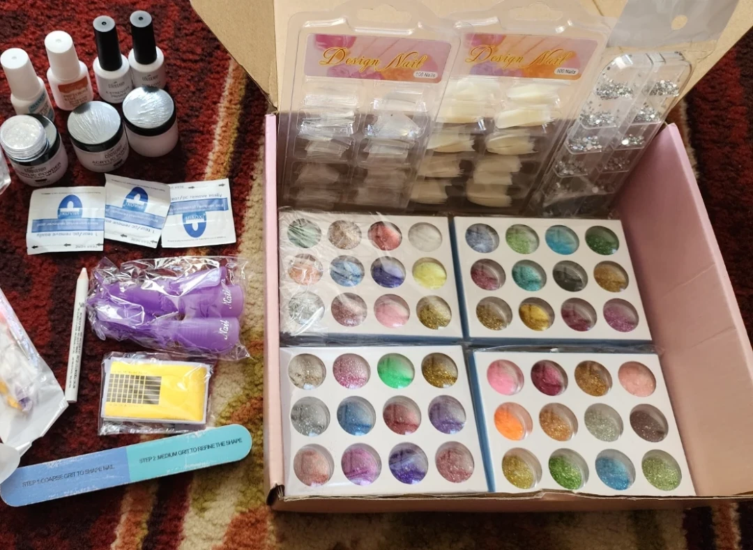 COOSERRY Acrylic Nail Kit with Glitters and Rhinestones