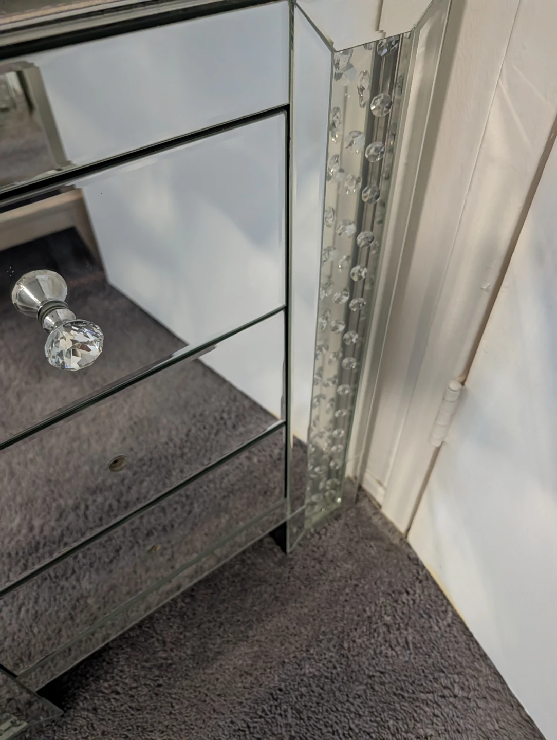 Mirrored 3-Drawer Nightstand with Crystal Accents - photo 4
