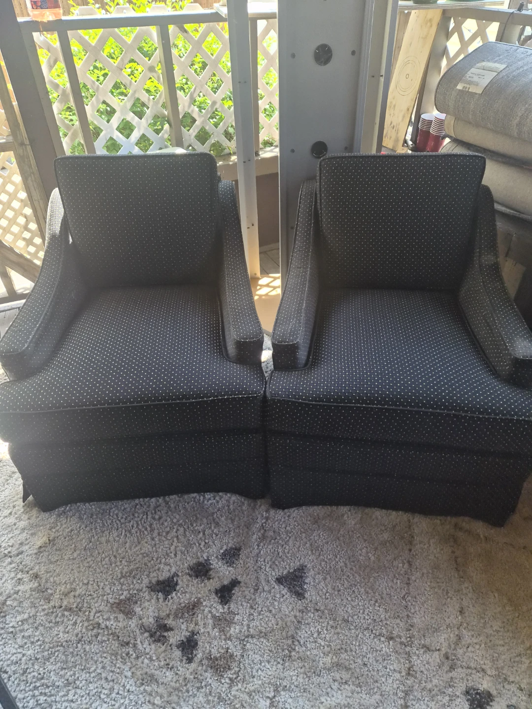 Vintage Black Armchair with White Polka Dots