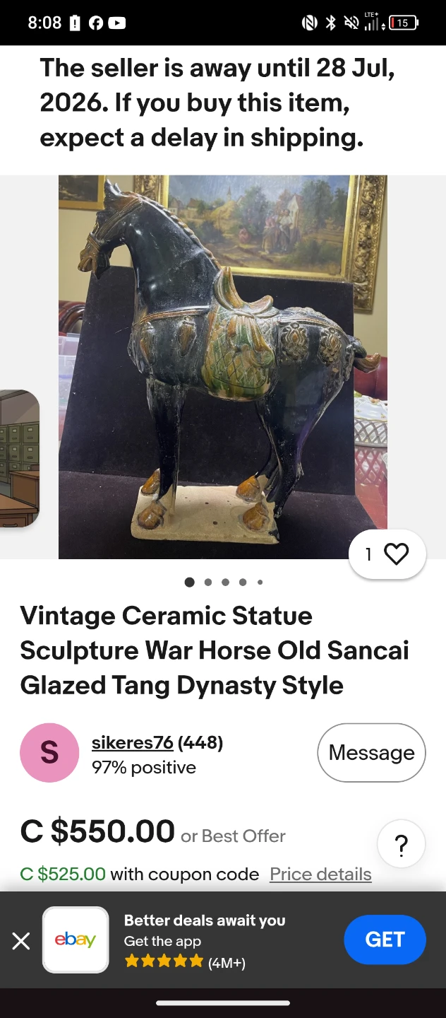 Vintage Ceramic Tang Dynasty Style Horse Statue - photo 3