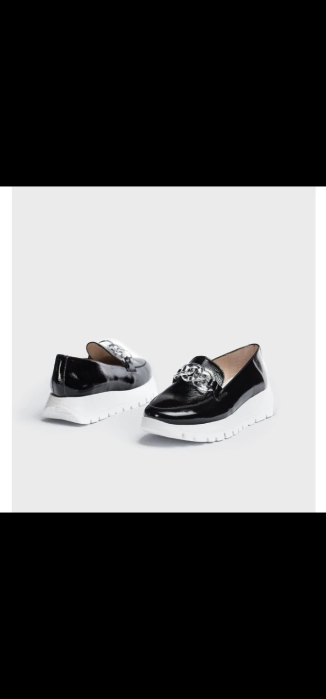 Black Patent Loafers with Chain Detail