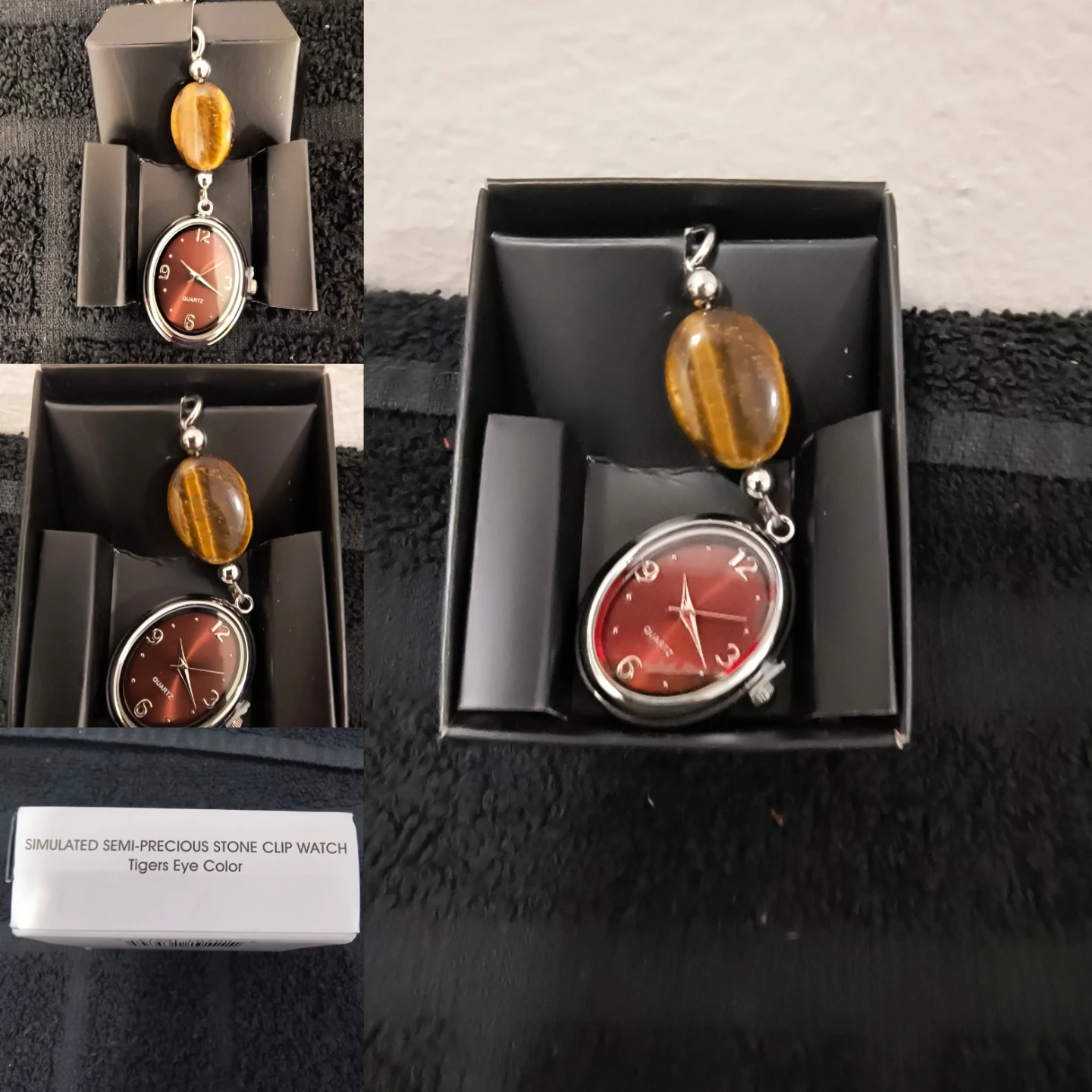 Simulated Semi-Precious Stone Clip Watch - Tigers Eye Color