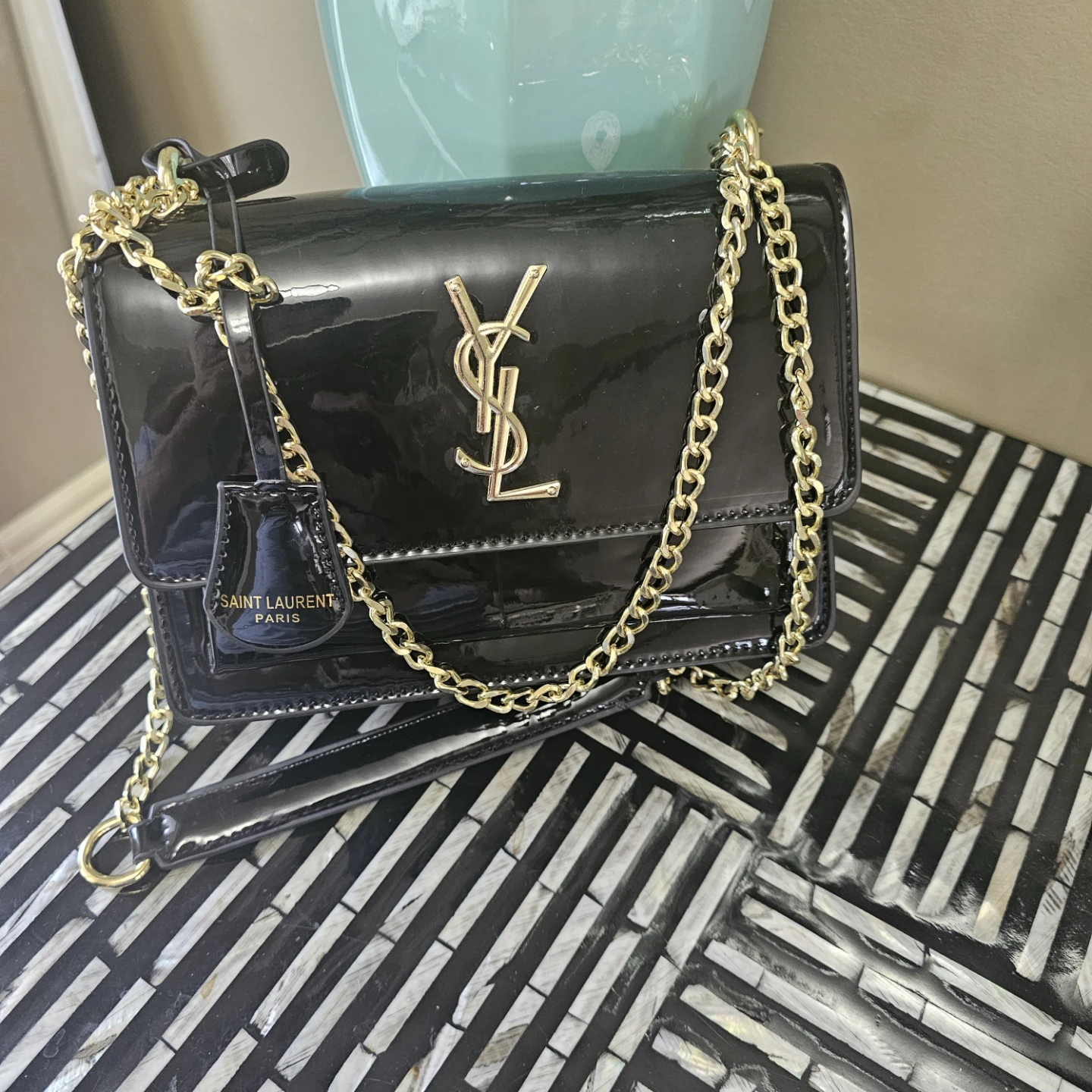 Saint Laurent Paris Black Patent Leather Shoulder Bag