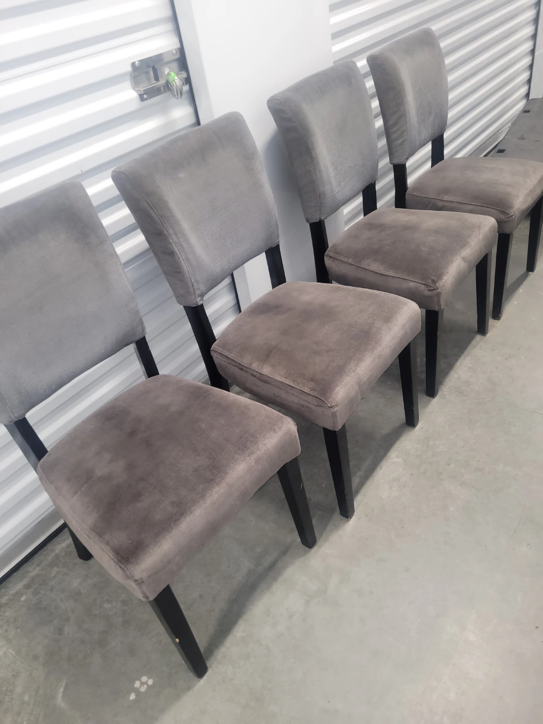 Set of 4 Gray Velvet Dining Chairs