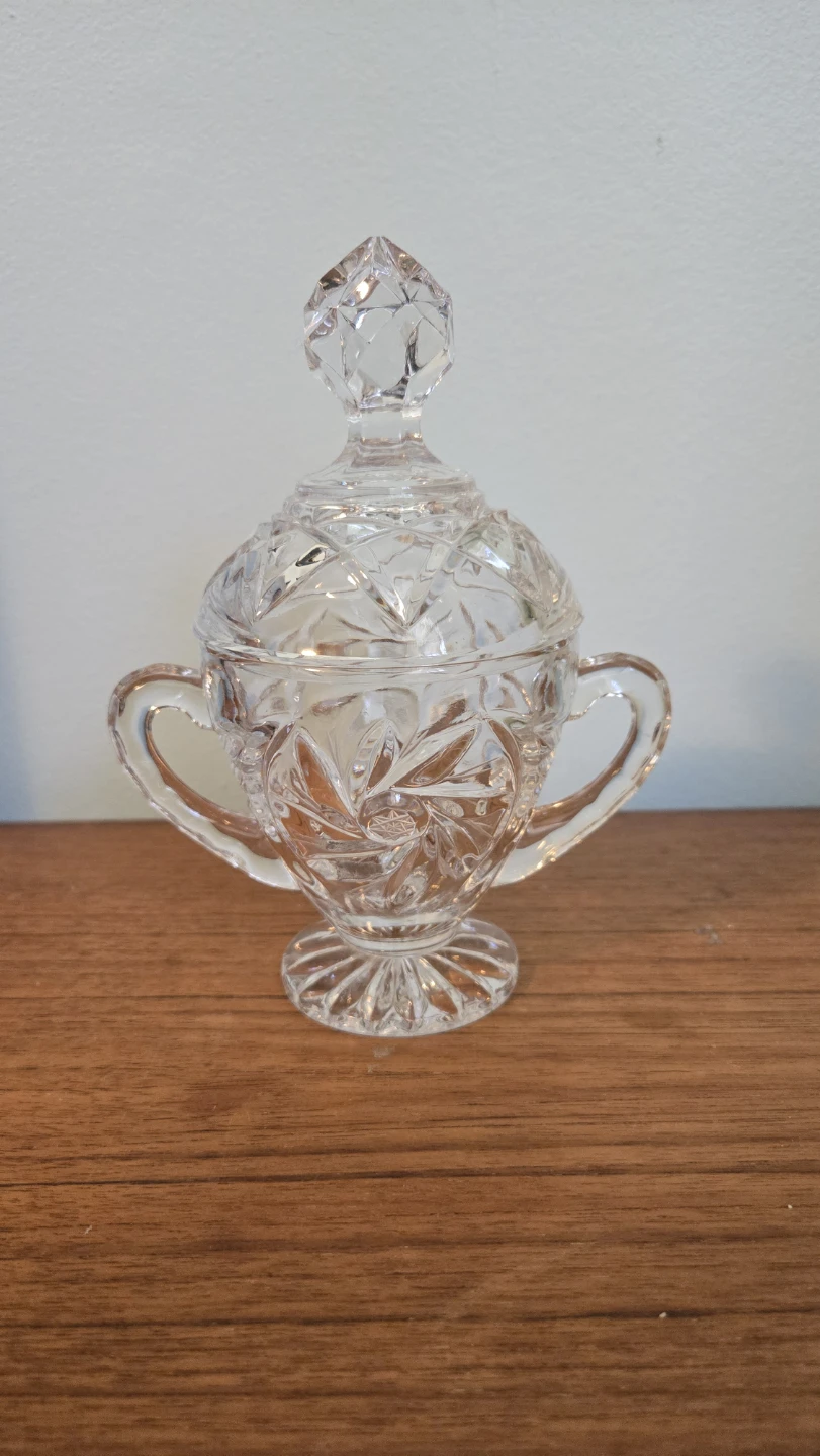 Vintage Etched Glass Lidded Sugar Bowl